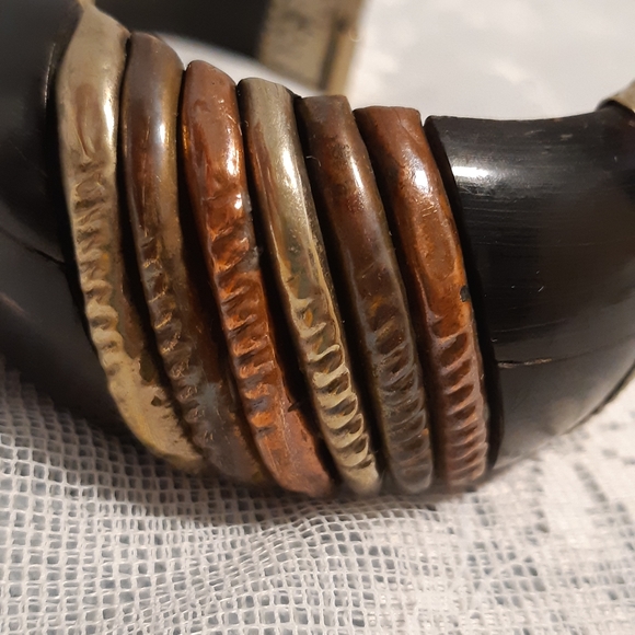 Vintage Chunky Bracelet,  Silver, Bronz, And Copper, 2 3/8" Wide With Safet Pin - Picture 11 of 16